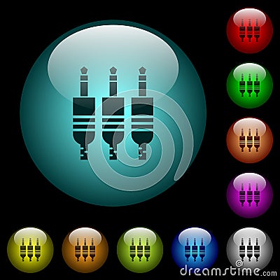 Analog jack connectors icons in color illuminated glass buttons Stock Photo