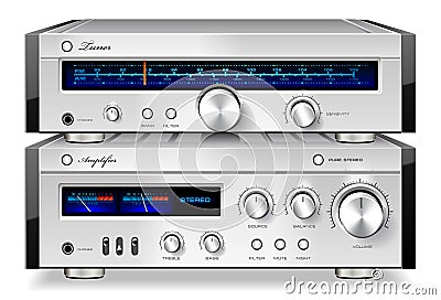 Analog Music Stereo Audio Amplifier and Tuner vint Vector Illustration