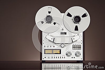 Analog Stereo Open Reel Tape Deck Recorder Vintage Closeup Stock Photo