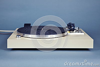 Analog Stereo Turntable Vinyl Blue Record Player Stock Photo