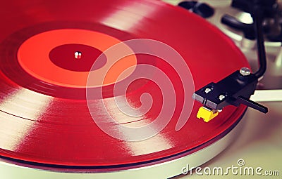 Analog Stereo Turntable Vinyl Red Record Player Headshell Cartri Stock Photo