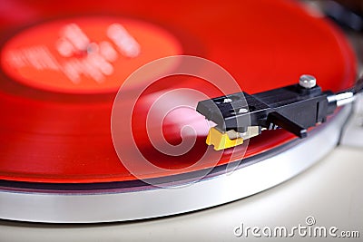 Analog Stereo Turntable Vinyl Red Record Player Headshell Cartri Stock Photo