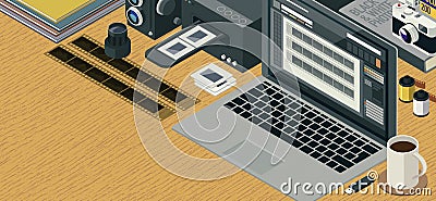 Analogue photography and slide scanning,3D illustration Cartoon Illustration