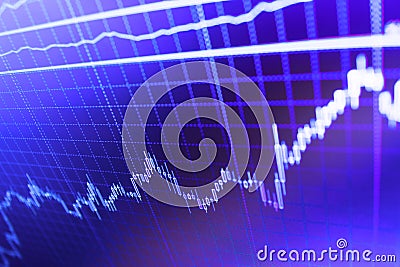 Analysing stock market data on a monitor. Stock diagram on the screen. Forex market charts on computer display. Stock Photo