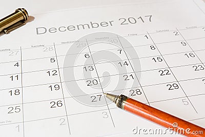 Analysis of a calendar December Stock Photo