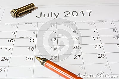 Analysis of a calendar July Stock Photo