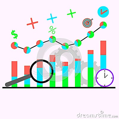 Analysis of chart for busines, regression and extrapolation conversion Vector Illustration