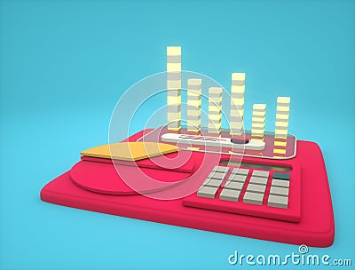 Analysis chart and calculator isometric 3d render Stock Photo