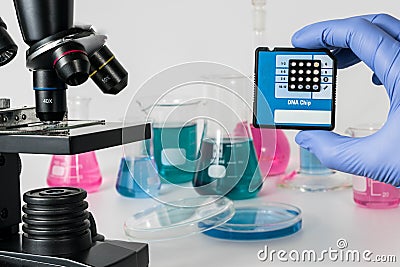 Analysis of DNA sequences in genetic laboratory Medical Research in Genetics and DNA Science. Stock Photo