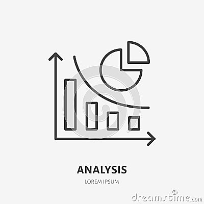 Analysis, finance infographic flat line icon. Accounting diagram sign. Thin linear logo for legal financial services Vector Illustration