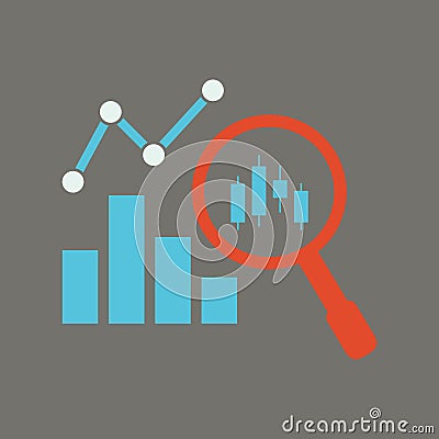 Analysis graph magnifier bar graph flat design Vector Illustration