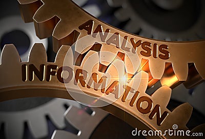 Analysis Information on Golden Cog Gears. 3D Illustration. Stock Photo