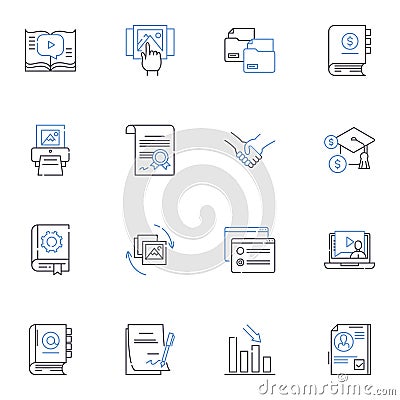 analysis line icons collection. Inference, Evaluation, Interpretation, Assessment, Examination, Diagnosis, Scrutiny Vector Illustration