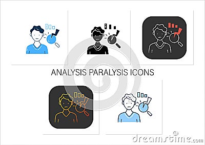 Analysis paralysis icons set Vector Illustration