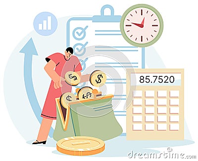 Analysis of personal or corporate budget. Financial accounting and calculation of money income Vector Illustration