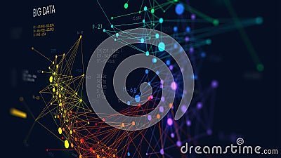 Analysis and sorting financial big data, digital visualization information networks flow, abstract color infographics, monitor Stock Photo