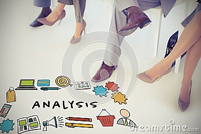 Composite image of analysis text surrounded by various icons Stock Photo