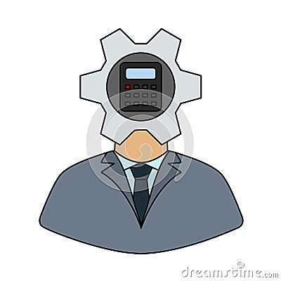 Analyst With Gear Hed And Calculator Inside Icon Vector Illustration