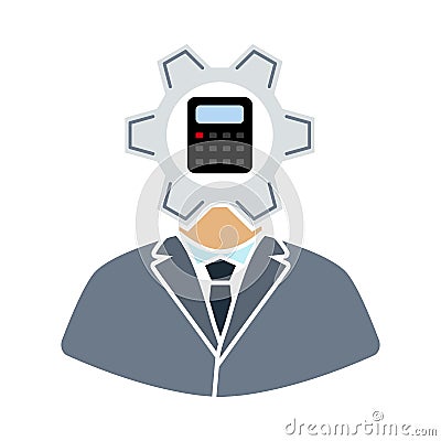 Analyst With Gear Hed And Calculator Inside Icon Vector Illustration