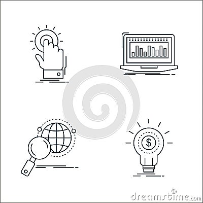 analytic investment line icons. linear set. quality vector line set such as idea, research, data Vector Illustration