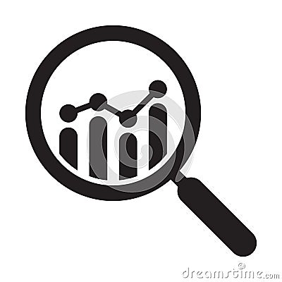 Analytic vector icon - magnifying glass with bar chart Cartoon Illustration