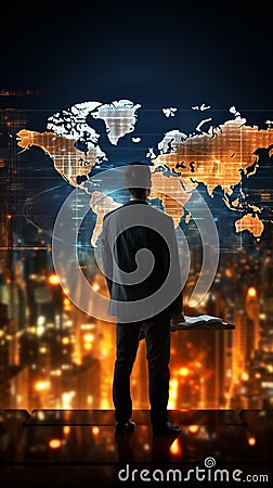 Analytical Businessman Interprets Data Finance Report, Tracks Global