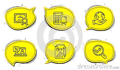 Analytics, Calculator alarm and Online loan icons set. Report document sign. Vector Vector Illustration