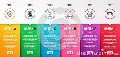 Analytics chart, Web mail and Approved shield icons set. Phone survey, Checked file and Refresh mail signs. Vector Vector Illustration