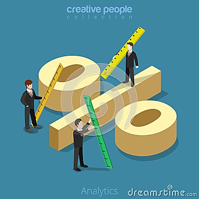 Analytics 3d Flat isometric man measure percentage Vector Illustration