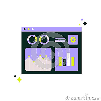 Analytics Dashboard With Charts And Graphs Symbolizing Data Analysis, Metrics, And Business Insights In Flat Vector Vector Illustration