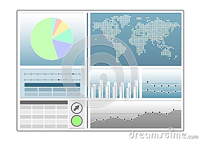 Analytics dashboard template with pie chart, world map, line chart Vector Illustration