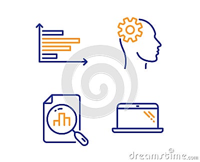 Analytics graph, Horizontal chart and Engineering icons set. Laptop sign. Vector Vector Illustration