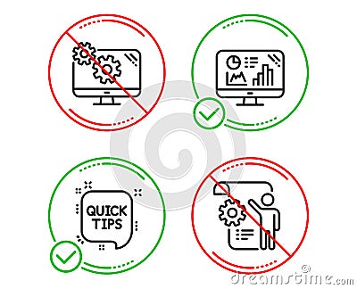 Analytics graph, Quick tips and Settings icons set. Settings blueprint sign. Vector Vector Illustration