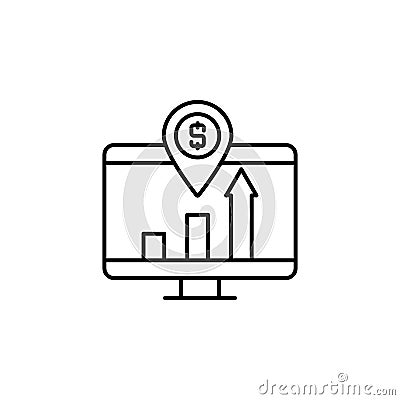 analytics, monitor, money line icon on white background Cartoon Illustration