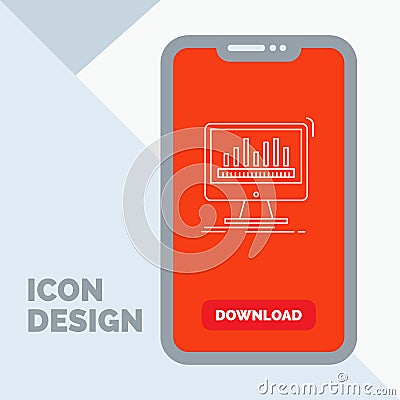 analytics, processing, dashboard, data, stats Line Icon in Mobile for Download Page Vector Illustration