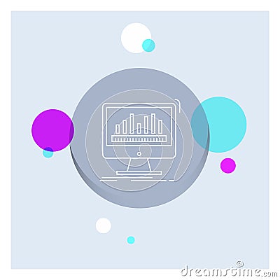 analytics, processing, dashboard, data, stats White Line Icon colorful Circle Background Vector Illustration