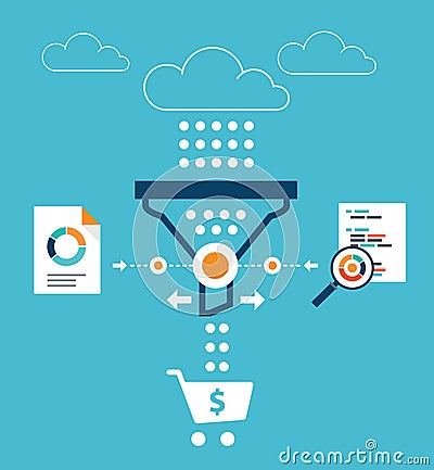 Analytics for sales funnel Vector Illustration