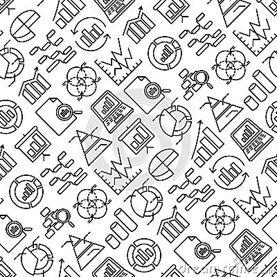 Analytics seamless pattern with thin line icons: diagram, chart, statistics, pyramid, business analysis. Modern vector Vector Illustration