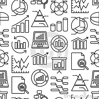 Analytics seamless pattern with thin line icons: diagram, chart, statistics, pyramid, business analysis. Modern vector Vector Illustration