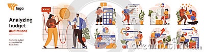 Analyzing budget concept isolated person situations. Vector Illustration
