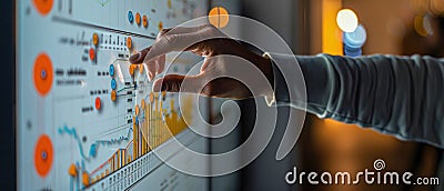 Analyzing Business Data on a Digital Screen. Generative ai Cartoon Illustration