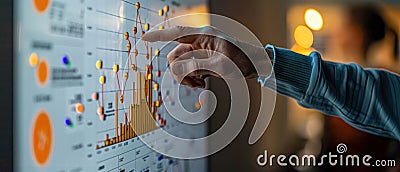 Analyzing Business Data on a Digital Screen. Generative ai Cartoon Illustration