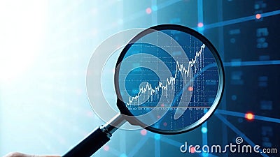 Analyzing Digital Networks A Magnifying Glass on the Intricate Web of Data and Innovation Stock Photo