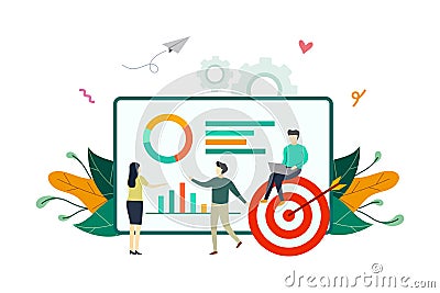 Analyzing the infographic, business target/goals, marketing strategy, finance data analysis concept vector flat illustration Cartoon Illustration