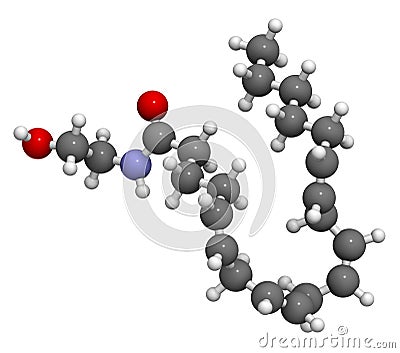 Anandamide endogenous cannabinoid neurotransmitter molecule. 3D rendering. Atoms are represented as spheres with conventional Stock Photo