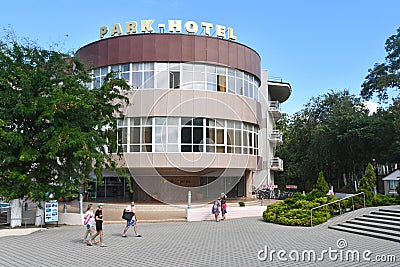 Anapa, Russia, July, 16, 2018. People walking near Park-Hotel on the emankment Editorial Stock Photo