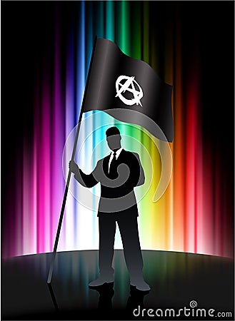 Anarchy Flag with Businessman on Abstract Spectrum Background Stock Photo