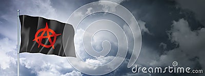 Anarchy flag on a cloudy sky Stock Photo