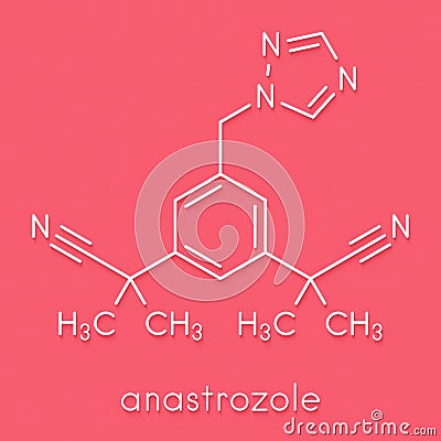 Anastrozole breast cancer drug molecule. Skeletal formula. Stock Photo