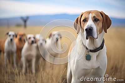 anatolian shepherd on guard with grazing goats Stock Photo